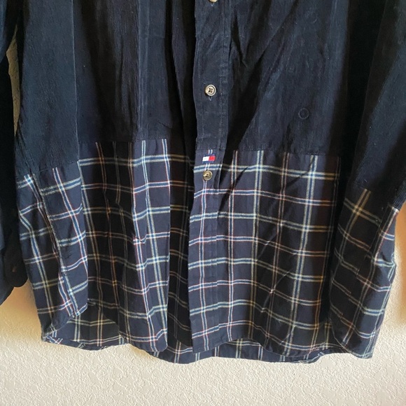 Vintage Tommy Hilfiger Y2K Mix Media Cord Plaid Preppy Academia Button Shirt XL - Picture 9 of 14